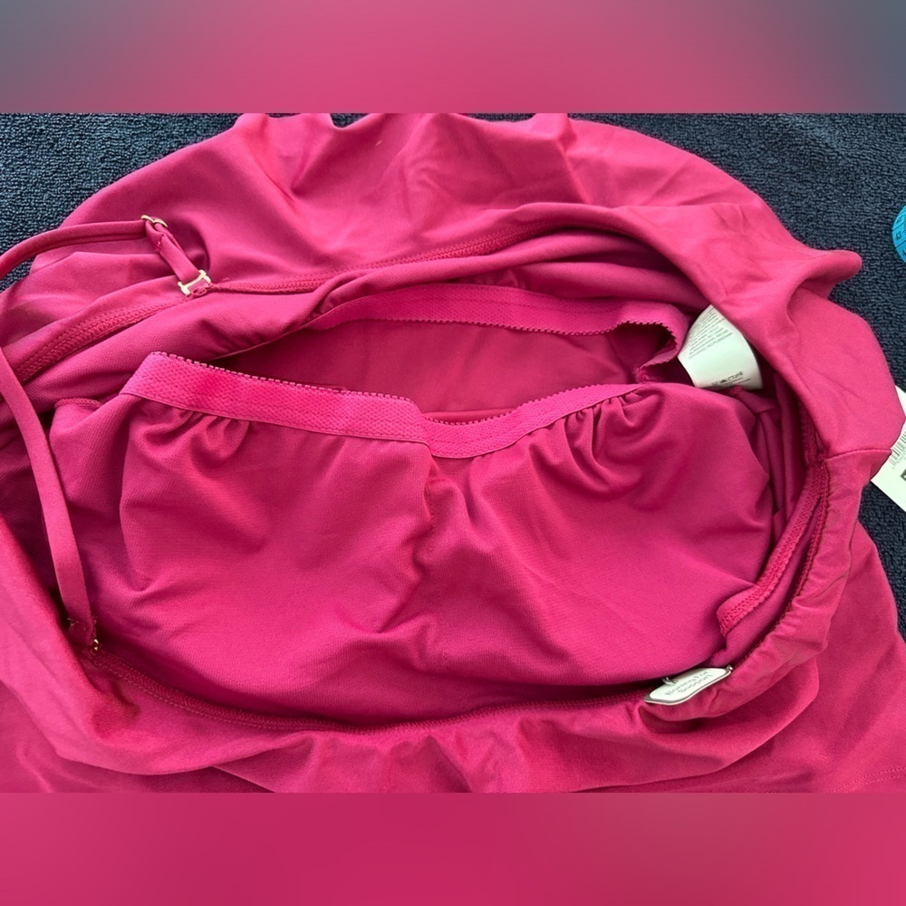 One Shoulder Ruffle Bathing Suit Top Size Large Fuchsia Pink NWT Time & Tru - Picture 9 of 12